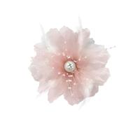 Broche de plumas de flores de organza, perlas de imitación y cuentas de 14 cm, ramillete de tela floral de gran tamaño para invitados de boda, banquete y atuendo de ocasión formal, accesorios de traje