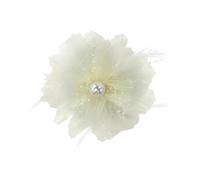 Broche de plumas de flores de organza, perlas de imitación y cuentas de 14 cm, ramillete de tela floral de gran tamaño para invitados de boda, banquete y atuendo de ocasión formal, accesorios de traje
