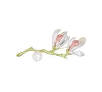 Broche de ramo de magnolia de diseño sin fecha, joyería hecha a mano para abrigos, solapas, vestidos, decoración de ocasiones especiales, pin de solapa floral retro para mujer, talla única, como se