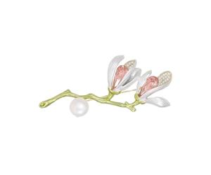 Broche de ramo de magnolia de diseño sin fecha, joyería hecha a mano para abrigos, solapas, vestidos, decoración para ocasiones especiales, elegante accesorio floral para trajes, Medio, como se