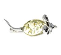 Broche de ratón de plata de ley 925 y auténtica joya de ámbar báltico 4107, Plata esterlina Joya, Ámbar