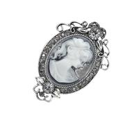 Broche de retrato de dama sin fecha diseño inspirado vintage en aleación chapada en oro, accesorios para decoración de ropa, tallador hueco, talla única, como se describe