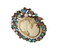 Broche de retrato de mujer sin fecha, diseño de inspiración vintage en aleación dorada, accesorios para decoración de vestidos, elegante juego de pines de dama doncella, talla única, como se describe