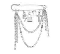 Broche de seguridad con cadenas colgantes, decorativo, punk, gótico, para suéter, vestido, falda, alfileres emo, Acero aleado, No es una piedra preciosa