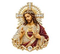 Broche de solapa con diseño de corazón de Jesús, chapado en oro, con diamantes de imitación brillantes de Jesús y la Virgen María, joyería religiosa vintage, regalo para mujeres y hombres, para