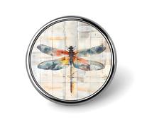 Broche de solapa con diseño de libélula de acuarela, estilo rústico de madera, con forma de insecto vintage, redondo, decoración de ropa personalizada para mujeres y hombres.