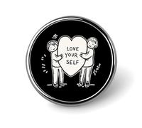 Broche de solapa con forma de corazón "Ámate a ti mismo", bonito, redondo, de metal, para chaqueta, sombrero, bolso, accesorios, joyería