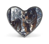 Broche de solapa con forma de corazón de metal de 1 pulgada con diseño de "Caminando en la nieve", bordes suaves y ligeros, broche versátil con insignia de amor para camisas, chaquetas, bolsos, reg