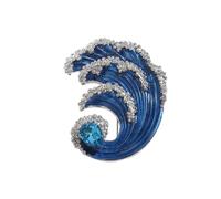 Broche de solapa para mujer, diseño de olas de mar, insignia azul del océano, accesorios de fiesta para traje, Piedra Vidrio Piedra Esmaltado cristal, zirconia cúbica Ágata Obsidiana