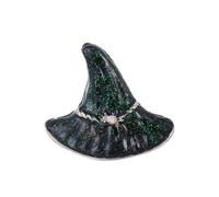 Broche de sombrero de bruja con diamantes de imitación para mujer, broche de brujería verde AB, broches de solapa unisex, gorro delicado, joyería de Navidad y Halloween
