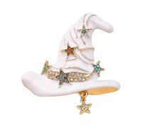 Broche de sombrero de mago, insignia vintage con estrella y diamantes de imitación para Halloween, accesorios de disfraz de fantasía, joyería temática, One Size, como se describe