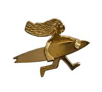 Broche de tabla de surf retro de 1.57 pulgadas para uso diario, aspecto en capas, un broche de surfista, accesorio de solapa de aleación de tono dorado, broche de solapa de aleación de tono dorado con