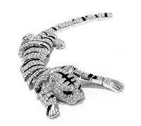 Broche de tigre de cristal dorado y plateado vintage para mujer, insignia de animal, pin de solapa para niña, abrigo, traje, decoración, joyería temática de la selva, Diamante de imitación