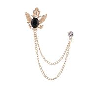 Broche de traje con cadena de aleación con corona de diamantes de imitación para abrigos y camisas, dorado y negro, 3,5 x 3,2 cm, 3.5x3.2cm, Plástico, como se describe en