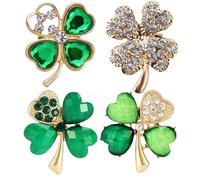 Broche de TréBol de Cuatro Hojas Broche de Diamantes de ImitacióN Verde Broche de AleacióN de Cristal para Bufanda, Broche de Cristal, Broche de Navidad, SíMbolo de La Suerte para Mujeres Y NiñAs