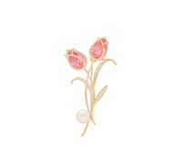 Broche de tulipán rosa con diamantes de imitación para mujeres y niñas, chapado en oro, elegante, esmalte de flores botánicas, broche vintage, broche para vestido, accesorios para el día de San