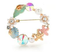 Broche deslumbrante para BridGirls Broche para mujer Alfileres de concha de perla Estilo marino para mujer Alfileres de círculo de belleza Regalo de joyería para el año