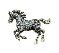 Broche ecuestre esmaltado de aleación de zinc con diamantes de imitación, versátil, joyería de moda, accesorio de ropa, elegante joyería de caballo, talla única, como se describe