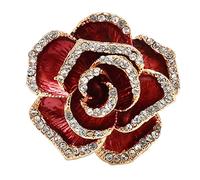 Broche en forma de flor para mujer, broche de camelia, broche de flor con diamantes de imitación, color burdeos, fiesta de boda, exquisito broche de aleación retro con diamantes