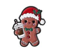 Broche esmaltado con diseño de galleta de jengibre para temporada navideña, adorable gatito, lazo de aleación, joyería de Navidad, para adultos y niños, talla única, como se describe