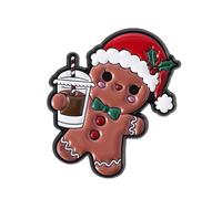 Broche esmaltado con diseño de galleta de jengibre para temporada navideña, con lazo, de aleación, joyería de Navidad, para adultos y niños, talla única, como se describe