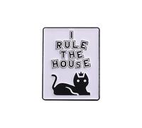 Broche esmaltado con texto en inglés "I Rule The House, Cat Wearing A Crown" para mochilas, accesorios de acero inoxidable, sin piedras preciosas, acero inoxidable, sin piedras preciosas