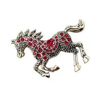 Broche esmaltado en forma de caballo con detalles de diamantes de imitación brillantes, pin de aleación de zinc versátil, joyería para regalo, pin esmaltado de aleación de zinc, talla única, como se