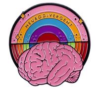 Broche esmaltado neurodivergente con diseño de cerebro arcoíris con citas para autismo, insignia de arco iris neurodivergente para mochila, accesorio de joyería, metal, sin piedras preciosas