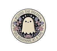 Broche Fantasma Lindo Esmalte - Mariposa Y Flor - Pin's Original "Living the Dream! One Nightmare at a Time" - Accesorio divertido para Halloween, ideal para bolso, chaqueta, chaqueta o sombrero