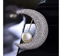 Broche Fashion Fashion Moon Broche lleno de accesorio anual de bodas de lujo de cristal para dama elegante accesorio de disfraces (color de metal: plateado)