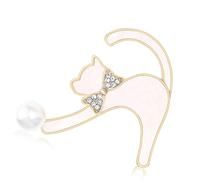 Broche felino juguetón con adornos de cristal y detalles de nácar para uso diario, elegante broche de cristal de concha