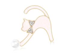 Broche felino juguetón con adornos de cristal y detalles de nácar único para uso diario, broche de aleación de gatos