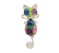 Broche felino juguetón con detalles de cristal para decoración de larga duración, ramillete de aleación, bonito regalo para el armario, elegante broche felino, talla única, como se describe