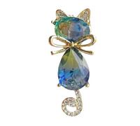 Broche felino juguetón con detalles de cristal para decoración de larga duración, ramillete de aleación, bonito regalo para el armario, elegante broche felino, talla única, como se describe