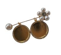 Broche fotográfico de aleación sin fecha con perlas, diseños florales, cierre seguro, boda, aniversario, recuerdos, joyería personalizable de aleación para fotos, 2 photo frames, como se describe