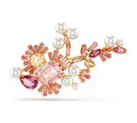 Broche Gema, Perla de cristal, Tallas mixtas, Flor, Rosa, Acabado en oro de 18 quilates OS