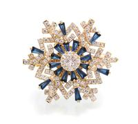 Broche Giratorio De Copo De Nieve, Broches De Copo De Nieve De Cristal Bañados En Oro De 14 Quilates Para Vestidos De Mujer Y Trajes De Hombre, Broche Giratorio De Boda Para Navidad(Blue Gold)