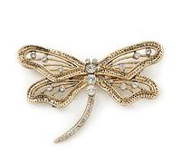 Broche grande ''libélula'' de cristal dorado