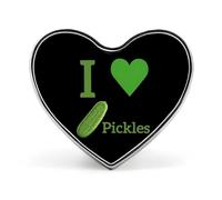 Broche metálico con forma de corazón de 1 pulgada con la frase "I Love Pickles" (Amo los pepinillos) para ropa, sombreros, bolsos, accesorios, corbatas y decoración.