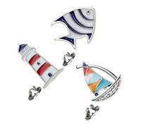 Broche Náutico Barco, Juego de 3 Piezas, de Pez Tropical y Faro | Aleación de Zinc, Cierre Fácil de Colocar, para Abrigos y Boinas, Ceremonias, Bodas y Fiestas