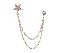 Broche para hombre, cadena de borla de estrella de cinco puntas para fiesta, abrigo, baile, dorado, 2.1cm, Plástico, como se describe en
