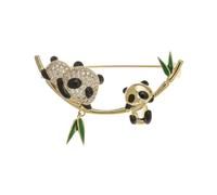 Broche para mujer, accesorio de acero dorado y correo electrónico. Circonita brillante, Panda y bambú, alfiler de solapa Animal Nature Mignon Kawai, 3 x 4,4 cm, 4 X 4.3 Centimètres, Esmalte