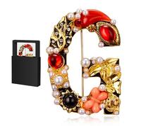 Broche para mujer, broche con letra, elegantes prendedores con inicial de cristal y diamantes de imitación con caja de regalo, prendedor de solapa de moda para chaqueta, sombrero (G)