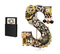 Broche para mujer, broche con letra, elegantes prendedores con inicial de cristal y diamantes de imitación con caja de regalo, prendedor de solapa de moda para chaqueta, sombrero (S)