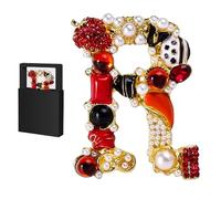 Broche para mujer, broche con letra, elegantes prendedores con inicial de cristal y diamantes de imitación con caja de regalo, prendedor de solapa de moda para chaqueta, sombrero (R)