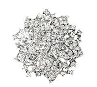 Broche para mujer CHAMÉEN con piedras de strass, flor redonda, broche con cristal, accesorio de metal plateado, diseño floral, regalo