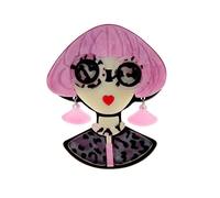 Broche para mujer con bisel estilo leopardo rosa., Acrílico