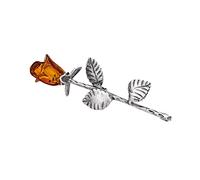 Broche para mujer, plata 925 oxidada, ámbar roslein tallado a mano, pequeño broche de plata con rosa ámbar en color coñac, 3 g