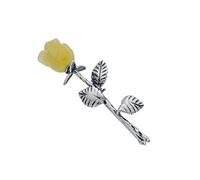 Broche para mujer, plata 925 oxidada, tallado a mano, pequeño broche de plata con rosa de ámbar en color leche, 3 g, Plata esterlina, Ámbar