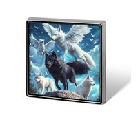 Broche personalizado de lobo con alas bajo la luna, alfileres de solapa, corbata, traje de vestir, accesorios de boda, cumpleaños, para hombres y mujeres